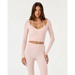 CSB Ballet Long Sleeve V-Neck Cropped Wrap Top Blush Women's Size Large NWT
